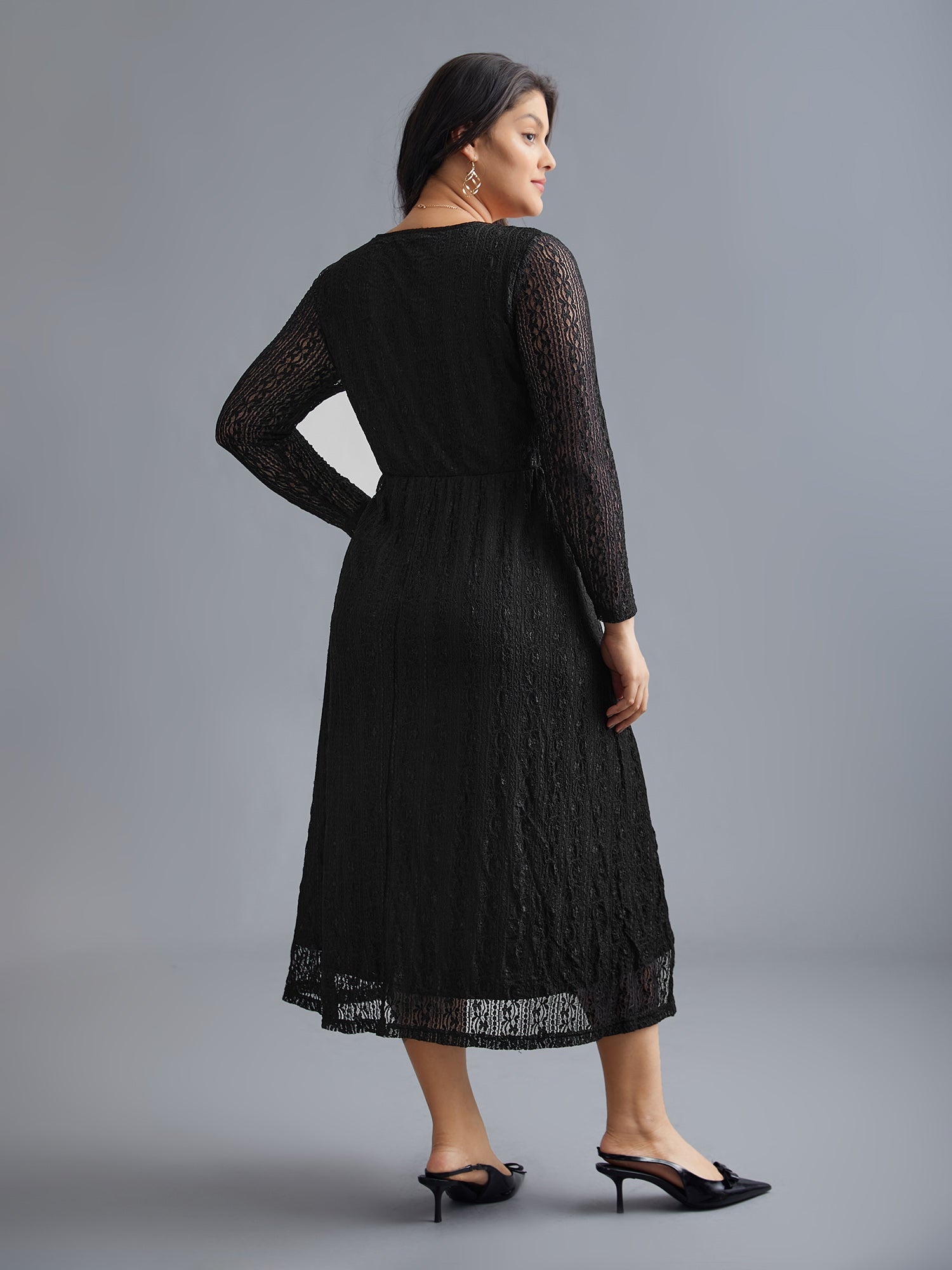 Lace Panel Square Neck Tie Knot Dress