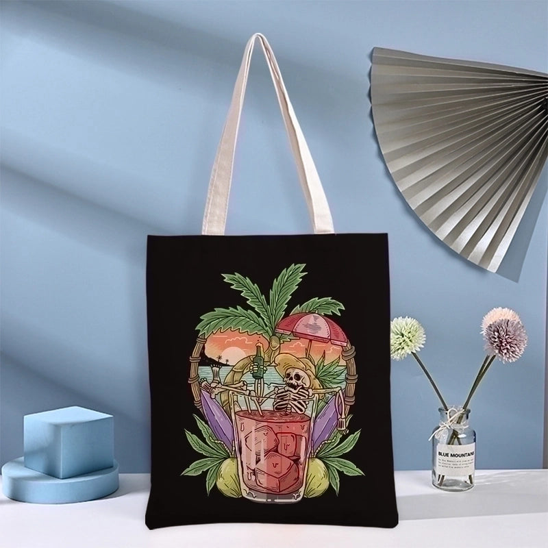 Women's Casual Pumpkin Skeleton Shopping Bags