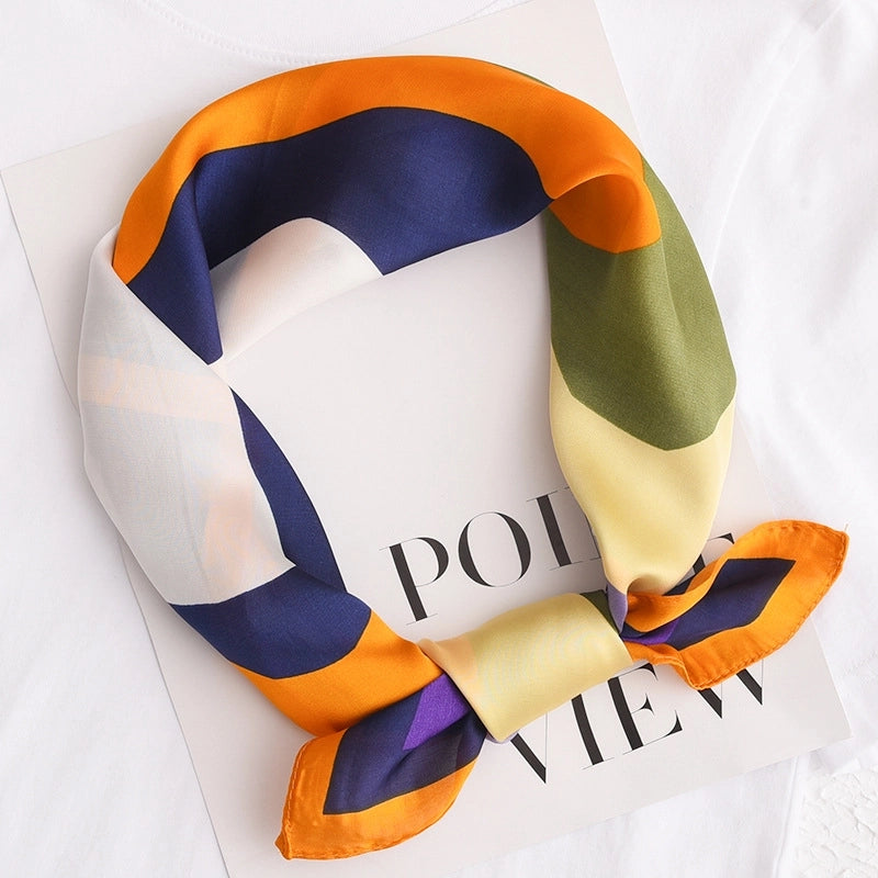 Women's Sweet Color Block Satin Silk Scarf