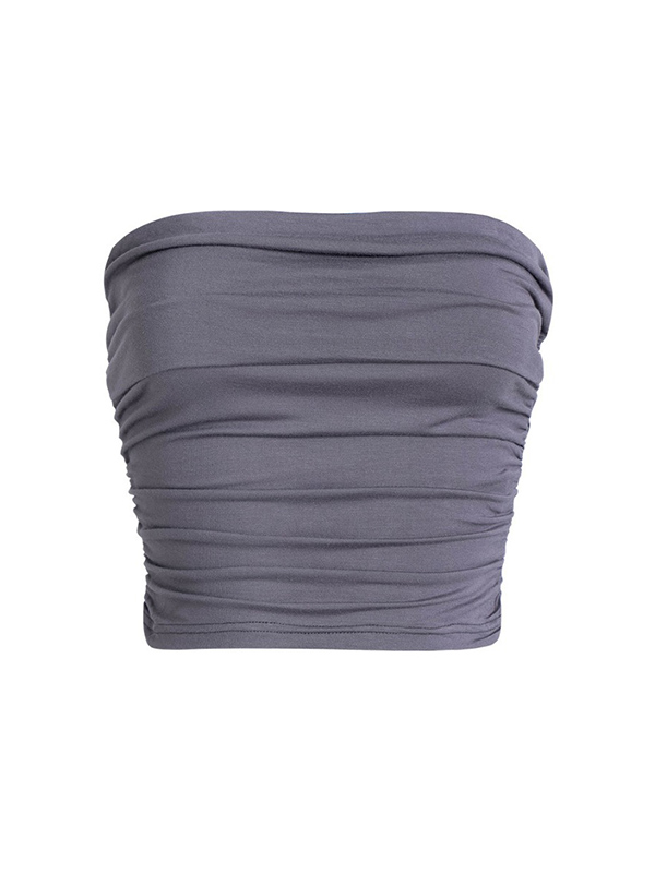 Skinny Sleeveless Pleated Solid Color Tube Vest Top