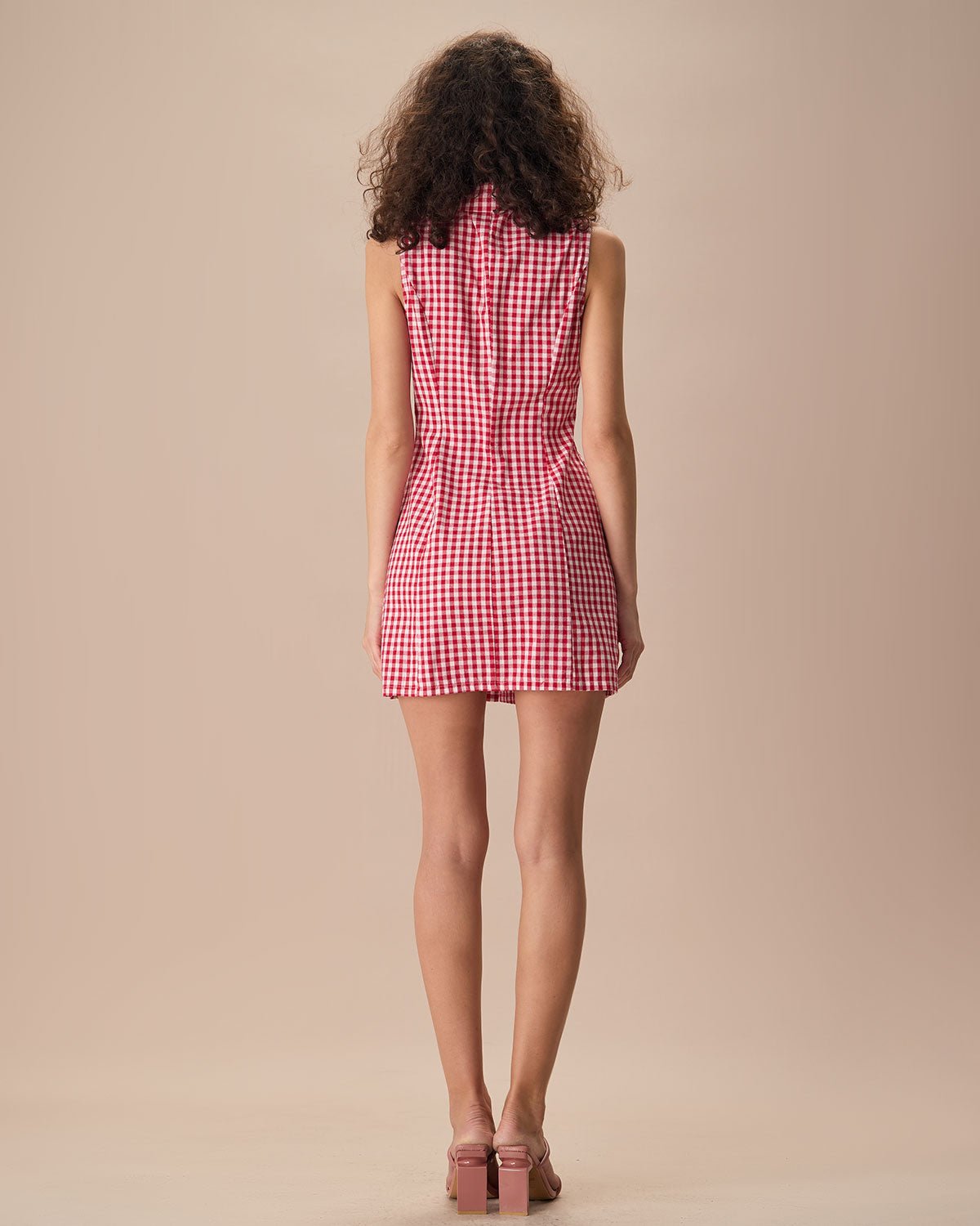 The Lapel Plaid Sleeveless Cotton Pocket Mini Dress