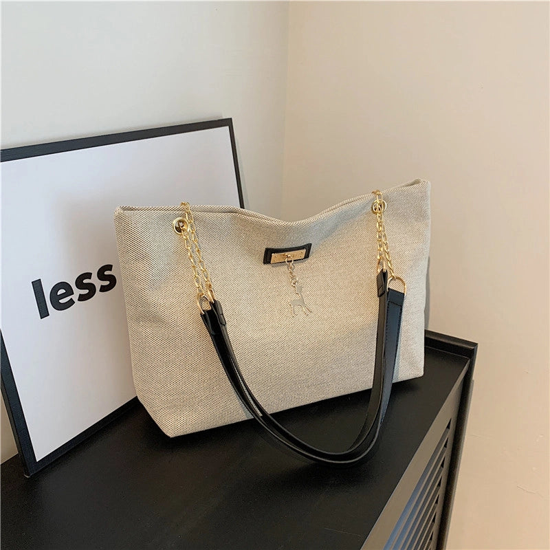 Women's Medium Nylon Solid Color Basic Preppy Style Zipper Tote Bag