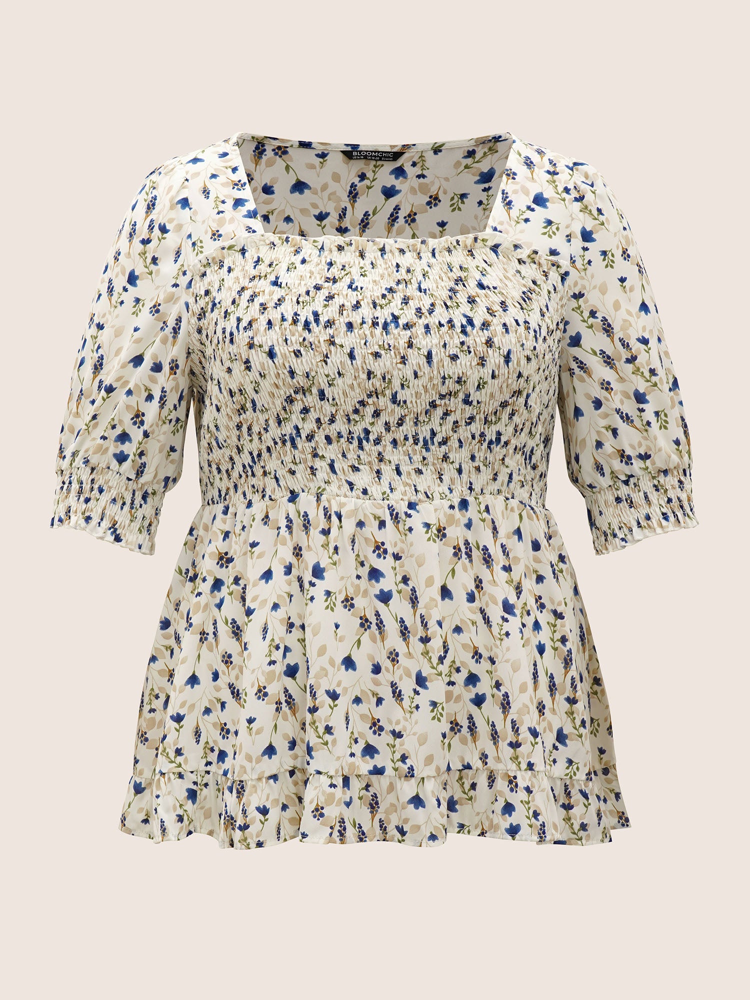 Ditsy Floral Ruffles Shirred Puff Sleeve Blouse