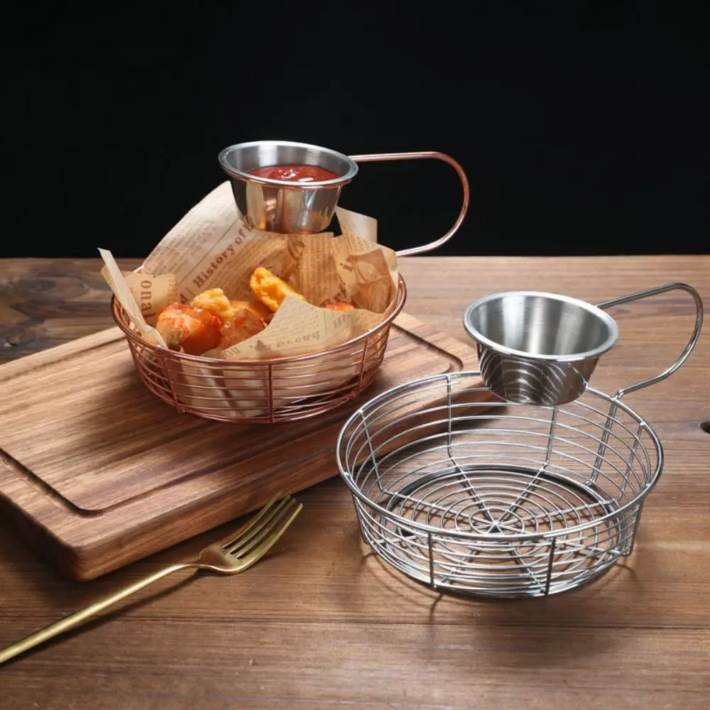 HANGING SAUCE CUP FRIES BASKET STAINLESS STEEL LIGHTWEIGHT RUST-PROOF PORTABLE SNACK TRAY