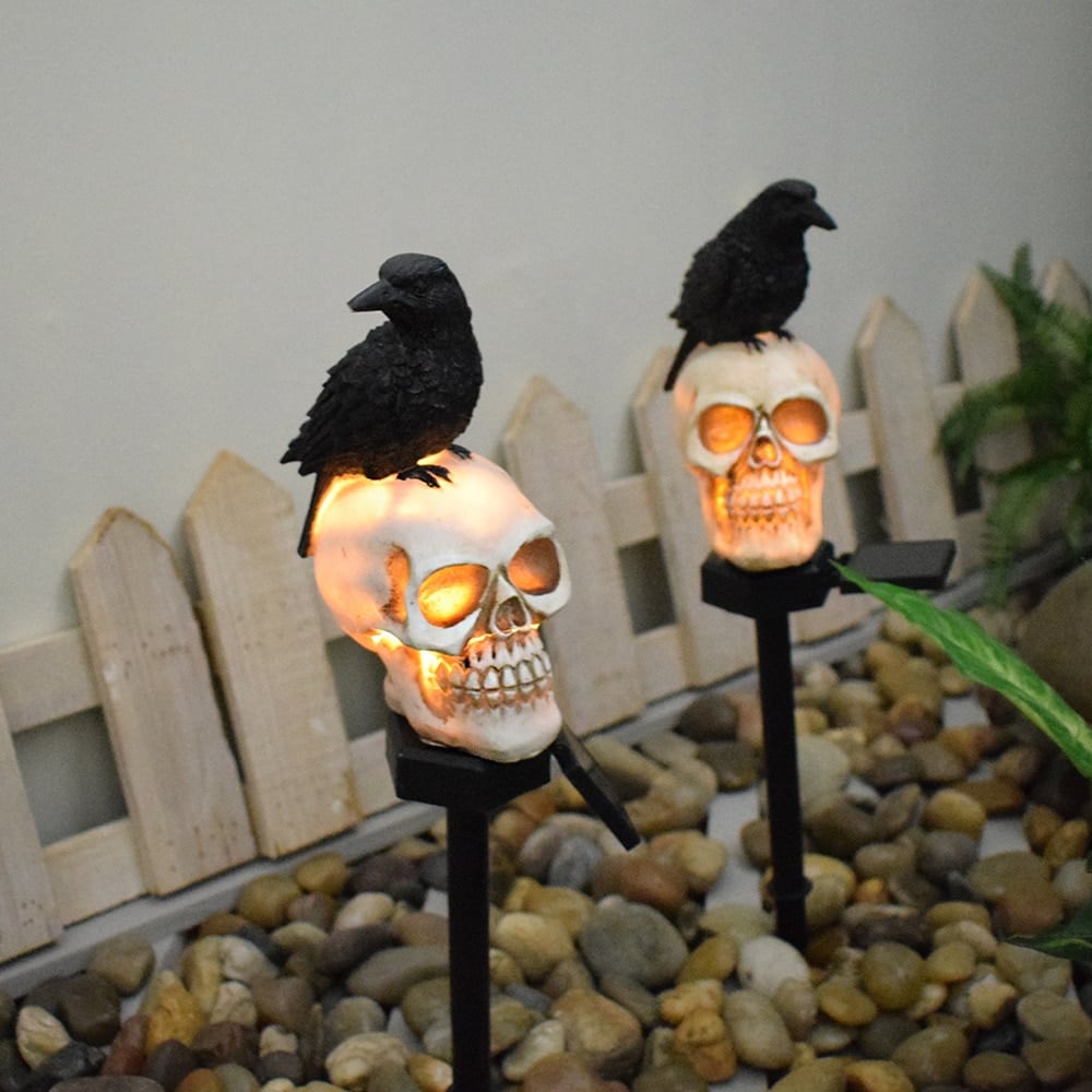 💀Halloween Sale-Solar Lighted Skeleton Stakes with Crow Set