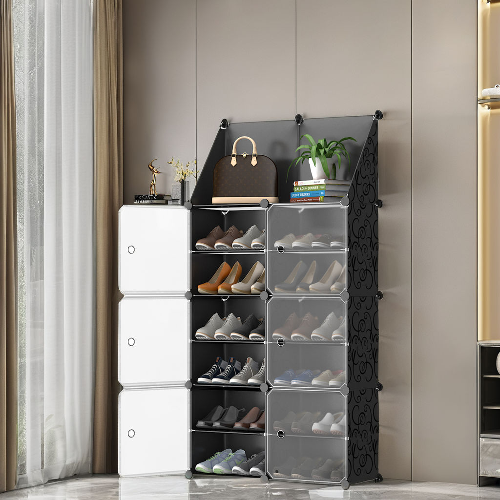 2 Column 7 Layer 6 Door Shoe Rack . Portable Plastic Shoe Rack with Door