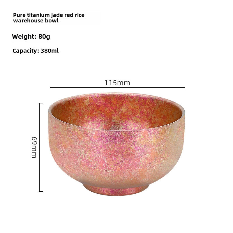 Household Large Double-layer Thickened Pure Titanium Bowl High-end Restaurant Pure Titanium Rice Bowl Tableware Outdoor Insulated Titanium Alloy Round Bowl