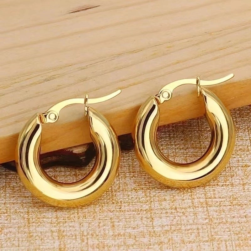1 Pair Minimalist Solid Color Plating Stainless Steel Hoop Earrings