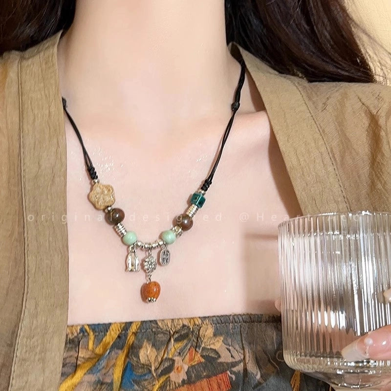 Fashion Heart Shape Titanium Steel Beaded Zircon Layered Necklaces 1 Piece