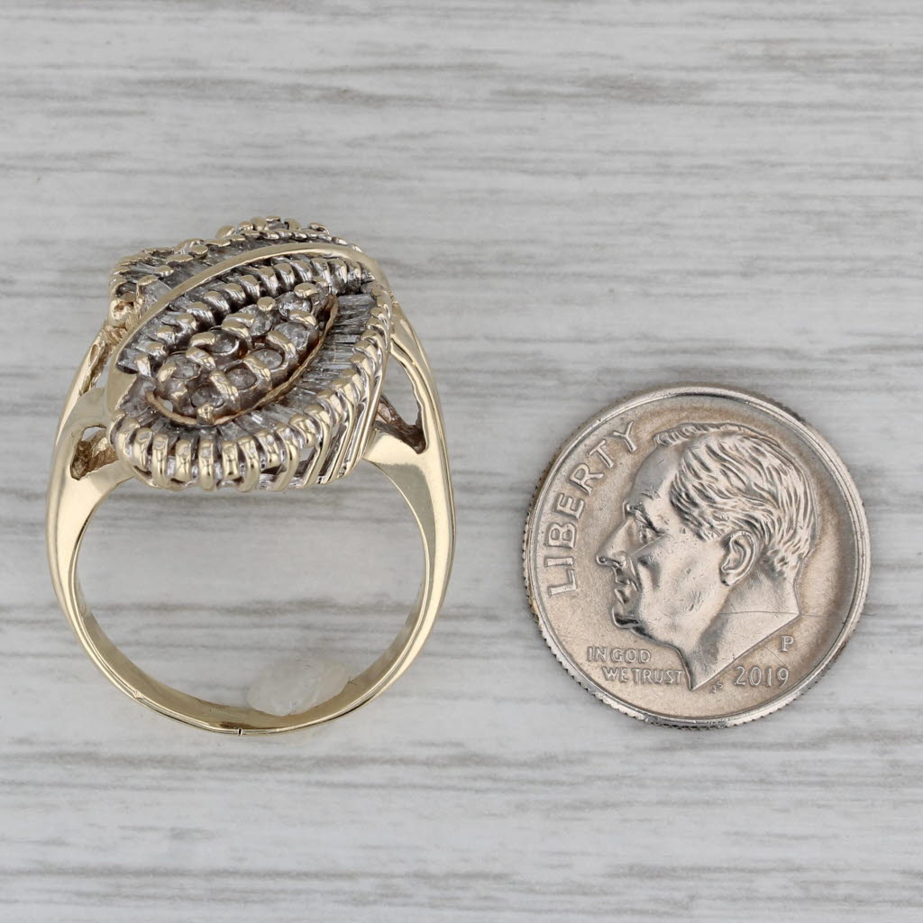 0.94ctw Diamond Bypass Ring 10k Yellow Gold Size 7 Cluster Cocktail