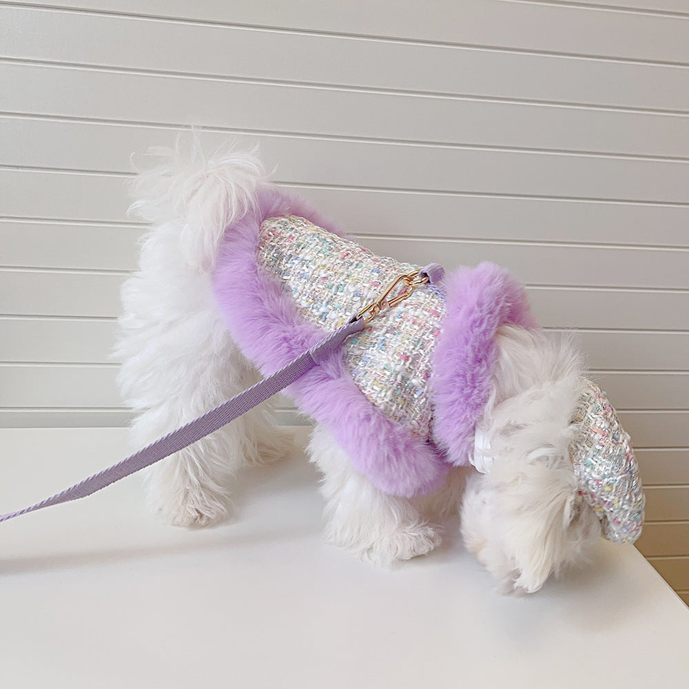 Plaid Dog Cape Harness with Leash&Hat