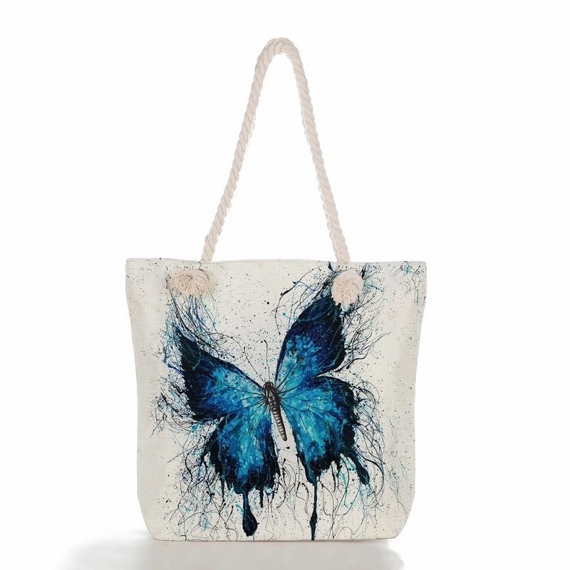 Women'S Vacation Butterfly Canvas Shopping Bags