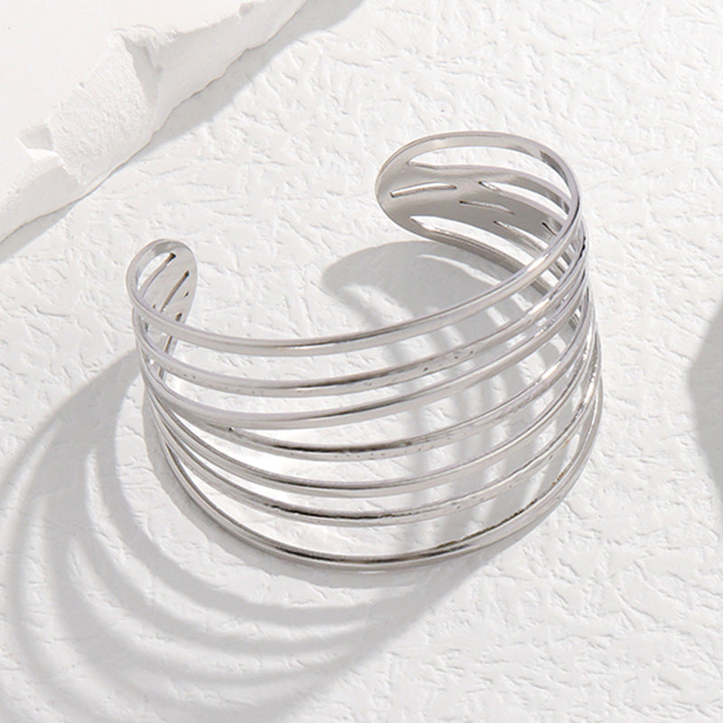 2 Pieces Expressive Stripe Stainless Steel Electroplating Bangles