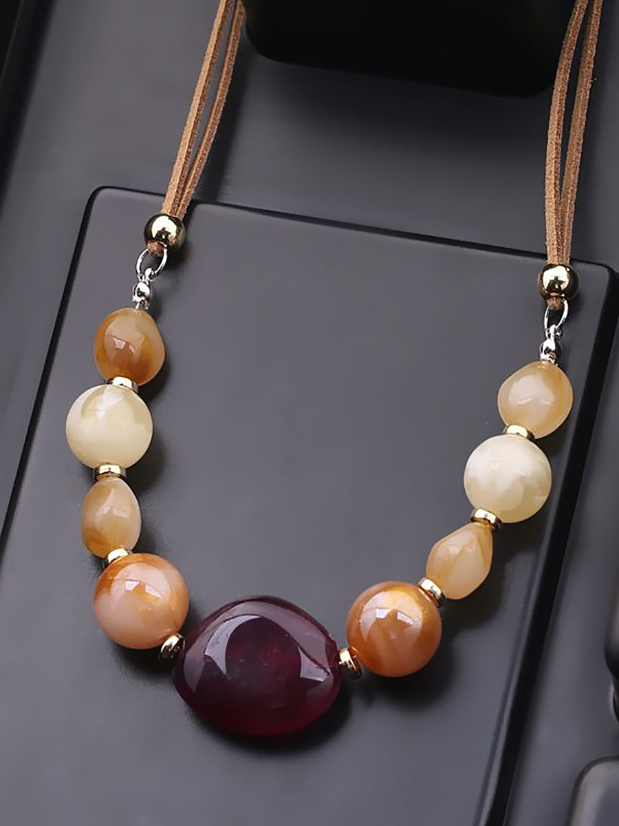 Women Vintage Colorful Stone Pendant Necklace