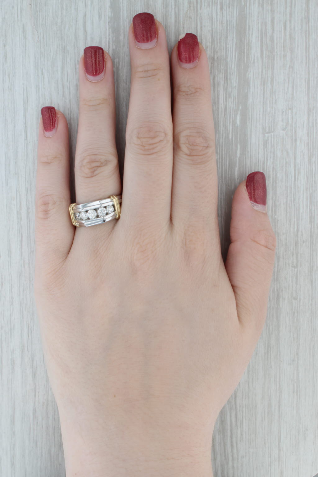 Men's Wedding Band 0.89ctw Diamond Ring 10k White Yellow Gold Size 11