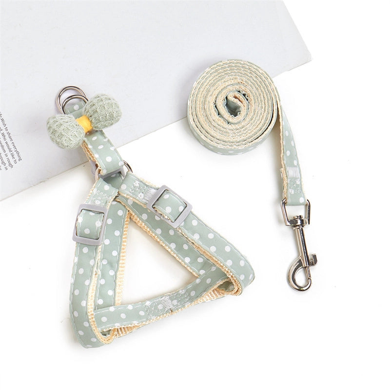 New Cloth Cat Rope Pet Traction Rope Bow Cat Traction Rope Chest Back Wave Point Dog Walking Rope Pet Supplies