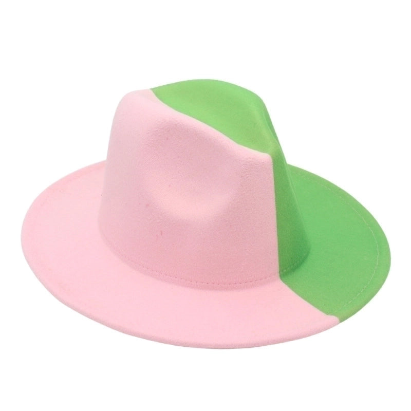 Unisex Basic Color Block Wide Eaves Fedora Hat