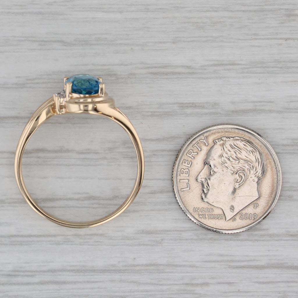1.50ct Blue Topaz Oval Solitaire Ring 14k Yellow Gold Size 8.5 Diamond Accents