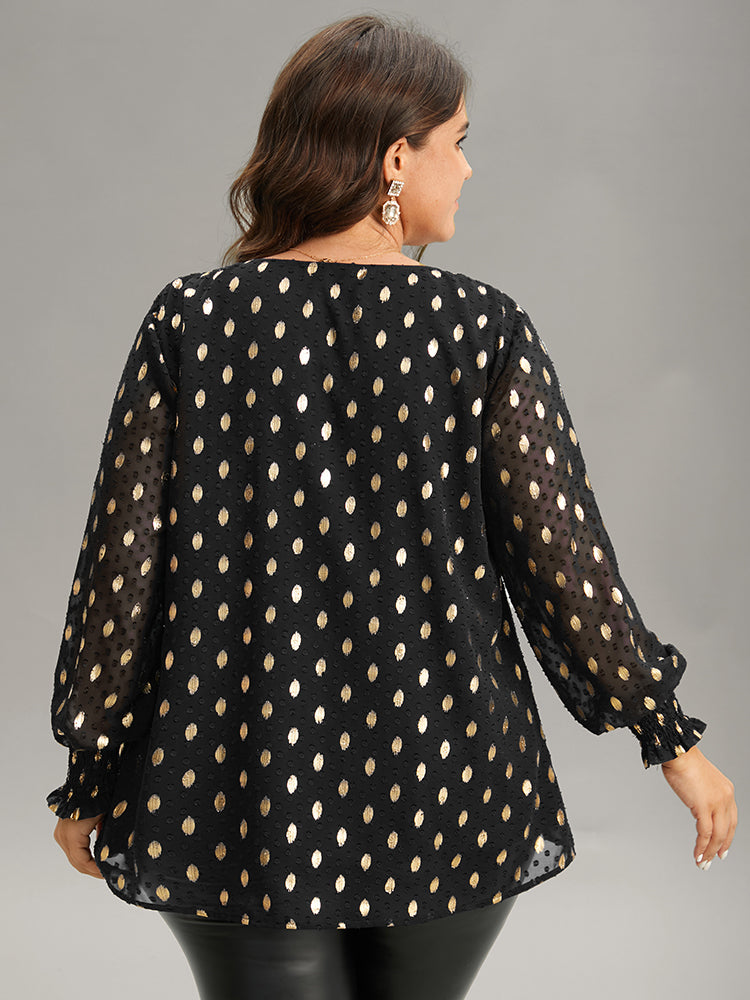 Glitter Polka Dot Textured Shirred Tiered Blouse
