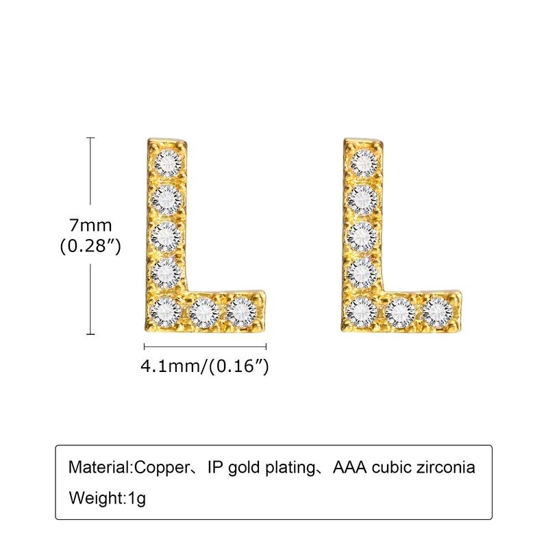 1 Pair Minimalist Letter Inlay Copper Zircon Ear Studs