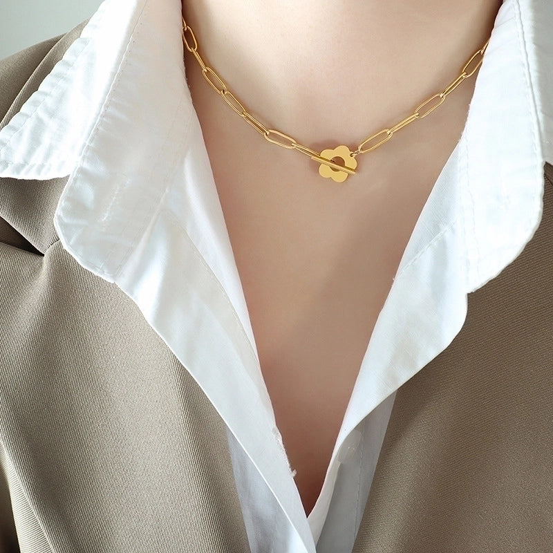 Fashion Flower 304 Stainless Steel 18K Gold Plated Plating Hollow Out Bracelets Necklace