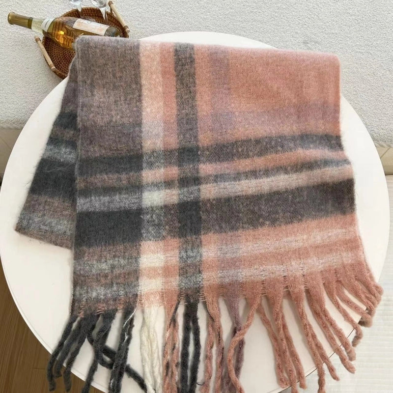 Women's Retro Sweet Plaid Polyester Tassel Scarf