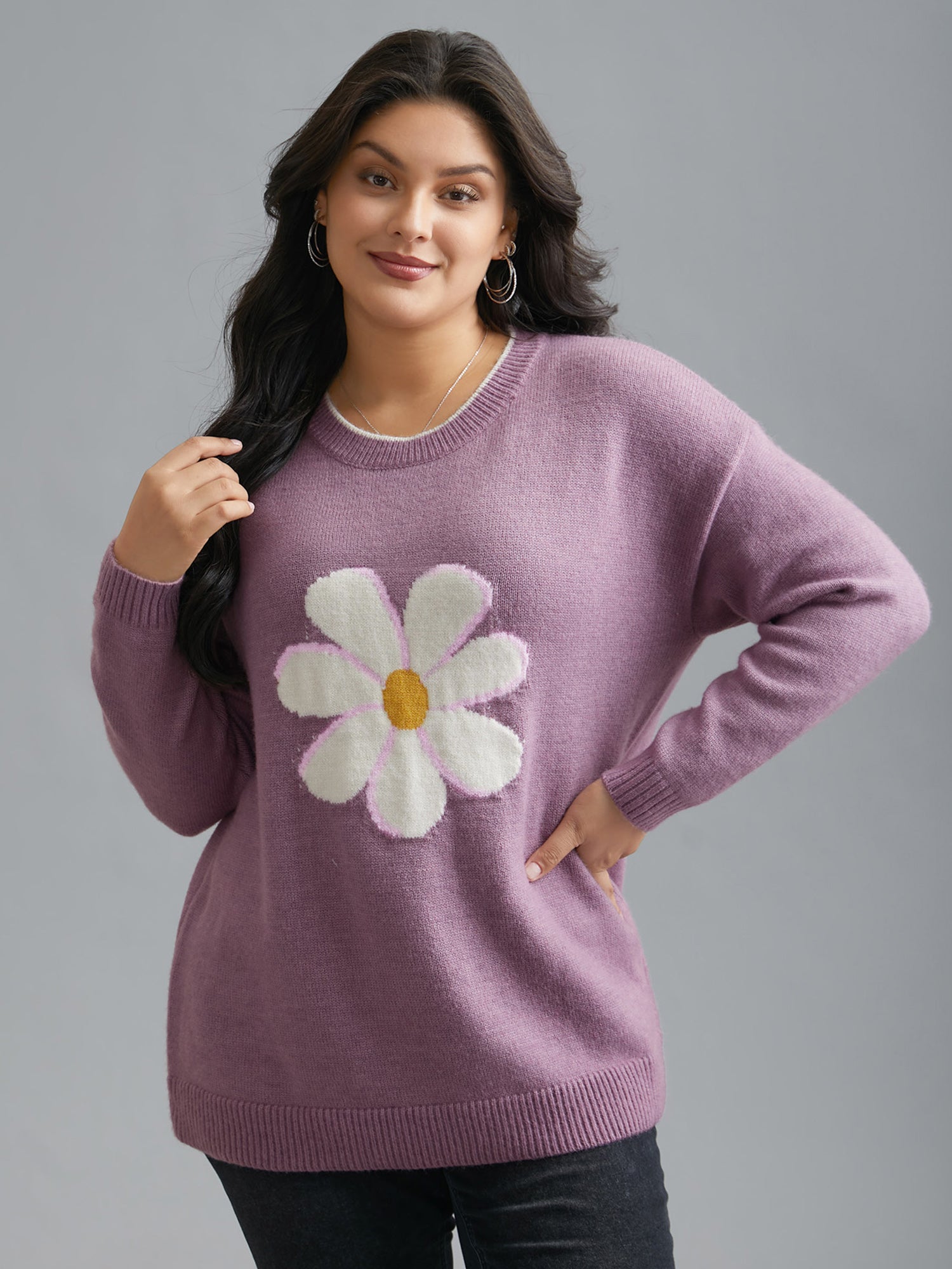 Floral Textured Crew Neck Pullover