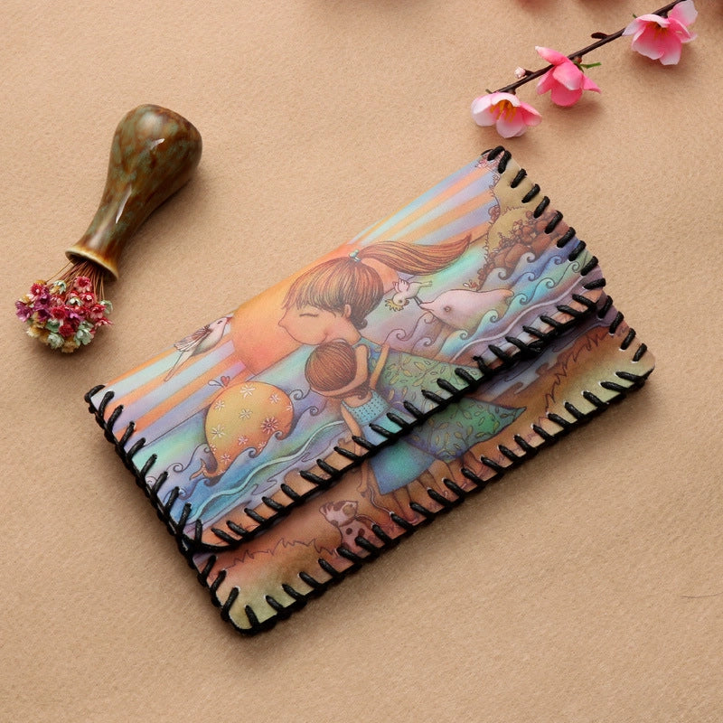 Women's Pu Leather Printing Animal Vintage Style Square Magnetic Buckle Phone Wallets