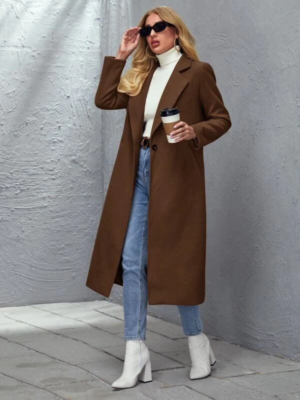 Notched Collar Single Button Overcoat( CLEARANCE SALE