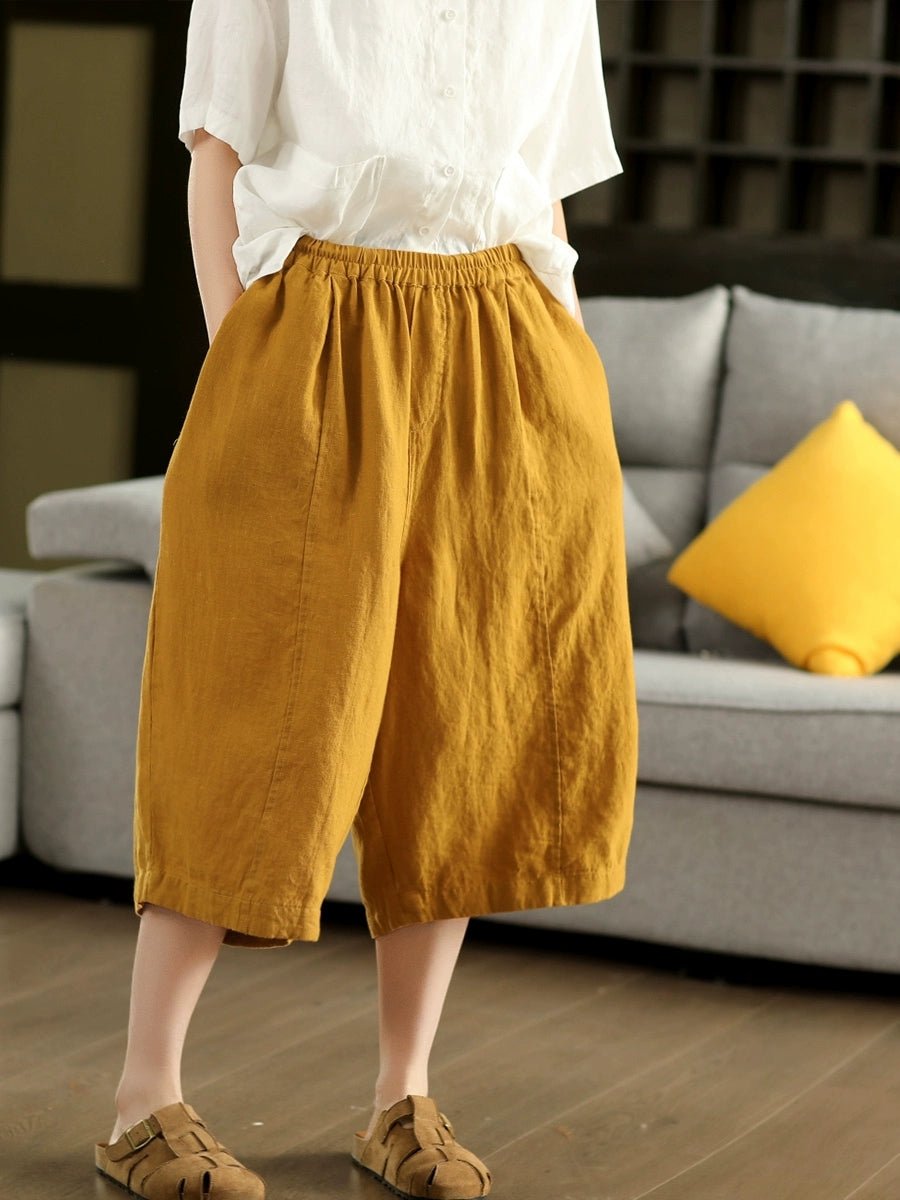 Women Summer Casual 100%Linen Straight Cropped Pants