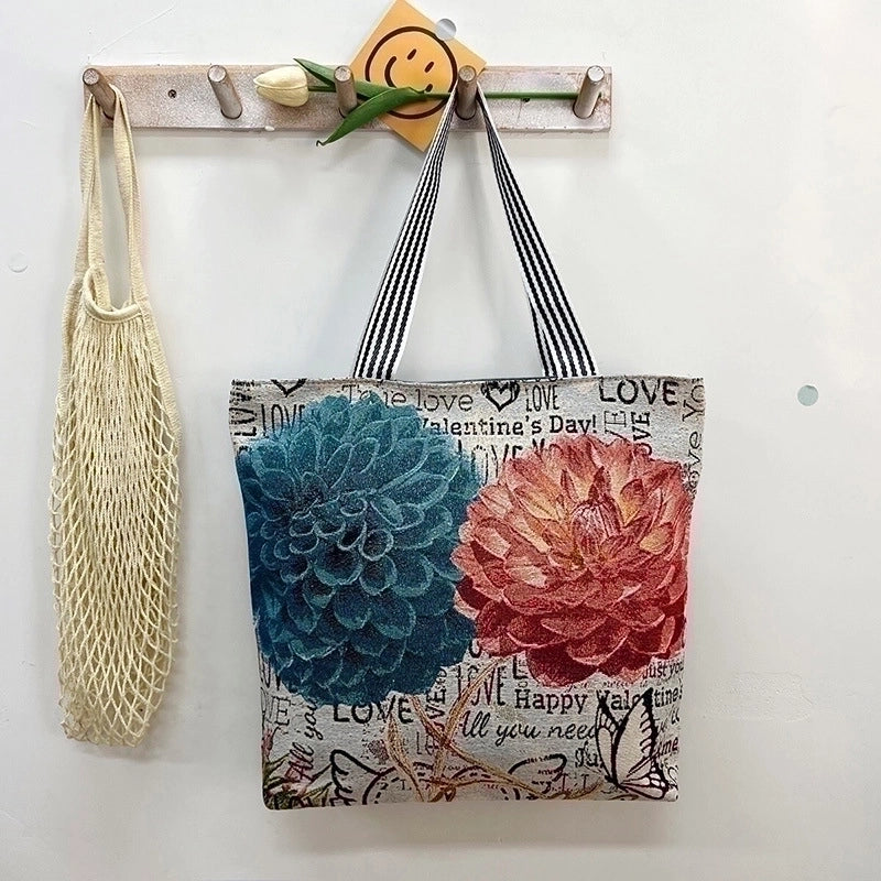 Women's Vintage Style Flower Canvas Shopping Bags