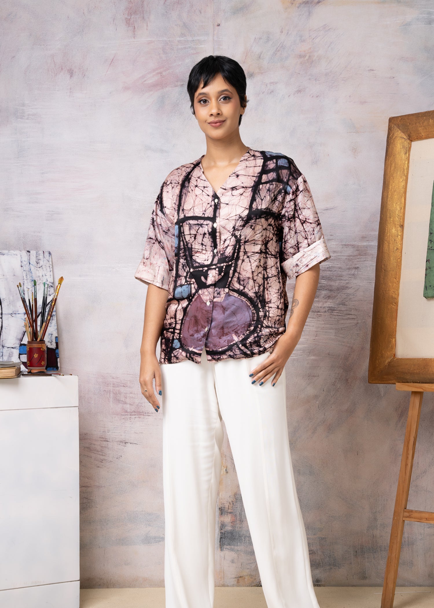 Batik Joan Miro Painting Abstract V-Neck Top