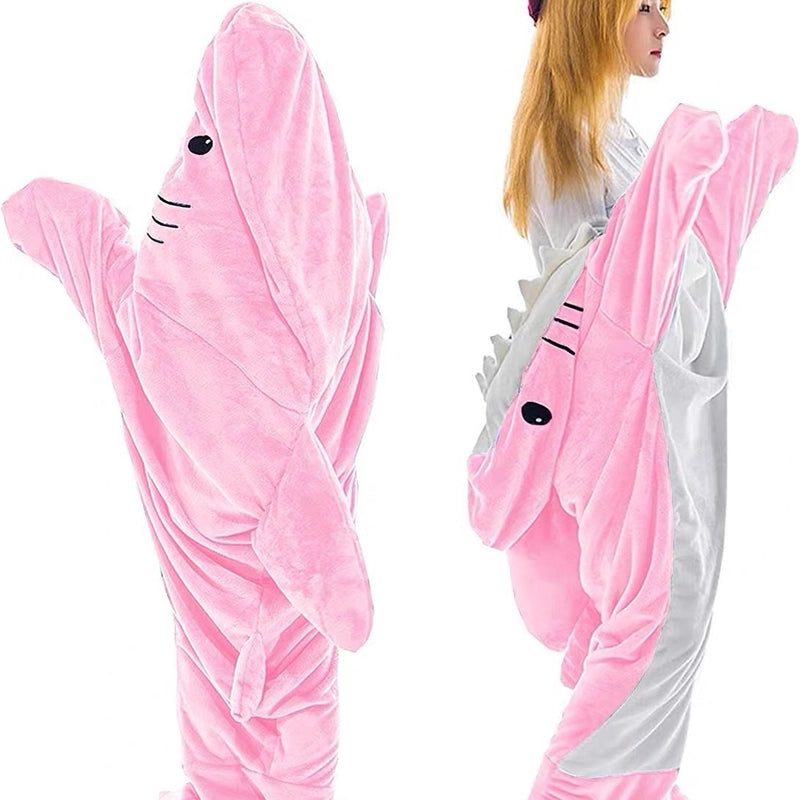 Shark Sleeping Bag Furry Hoodie Sleeping Bag Thick Nightgown Loose Jumpsuit Shark Lazy Blanket