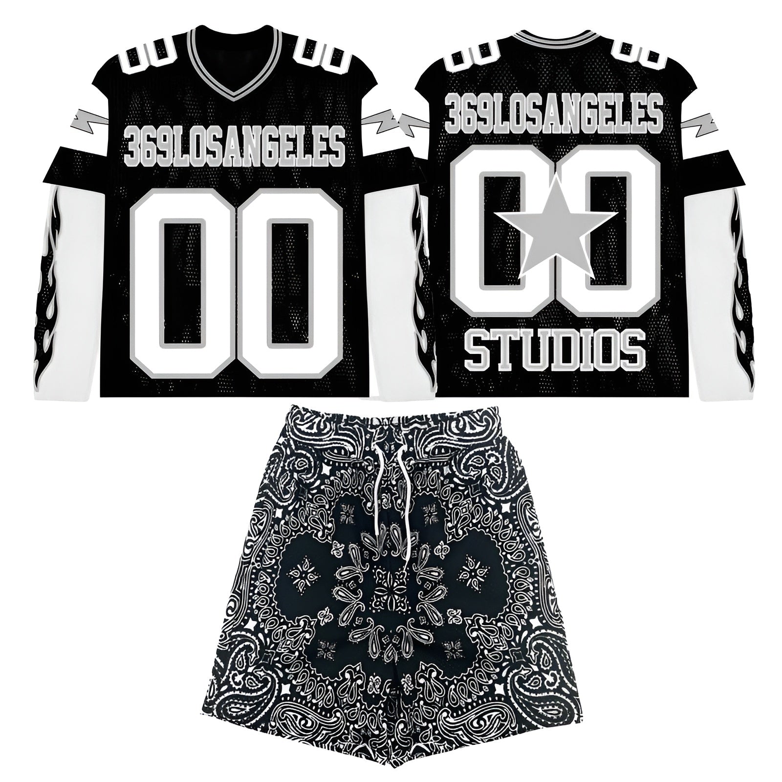 Los Angeles Flame Print Jersey And Shorts Set
