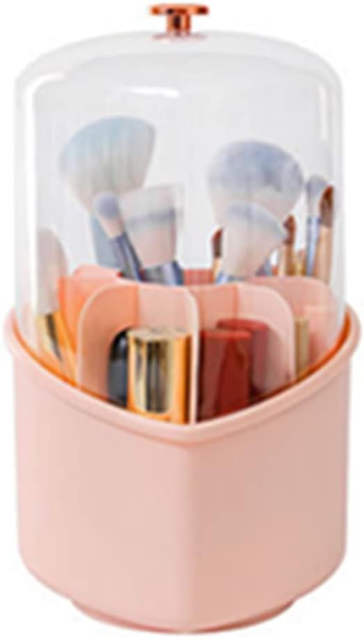 Rotating Makeup Brush Holder Organizer With Lid. Make Up Brushes Container With Acrylic Cover