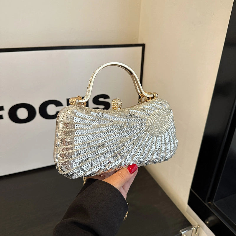 Silver Gold Black PVC Solid Color Sequins Square Evening Bags