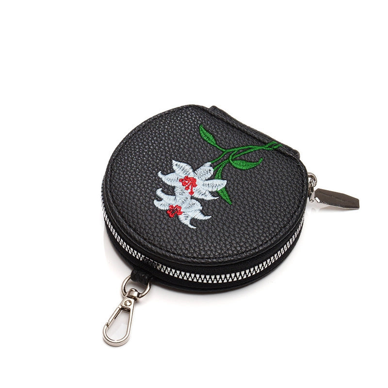 Women's Pu Leather Letter Flower Elegant Round Square Zipper Flip Cover Phone Wallets