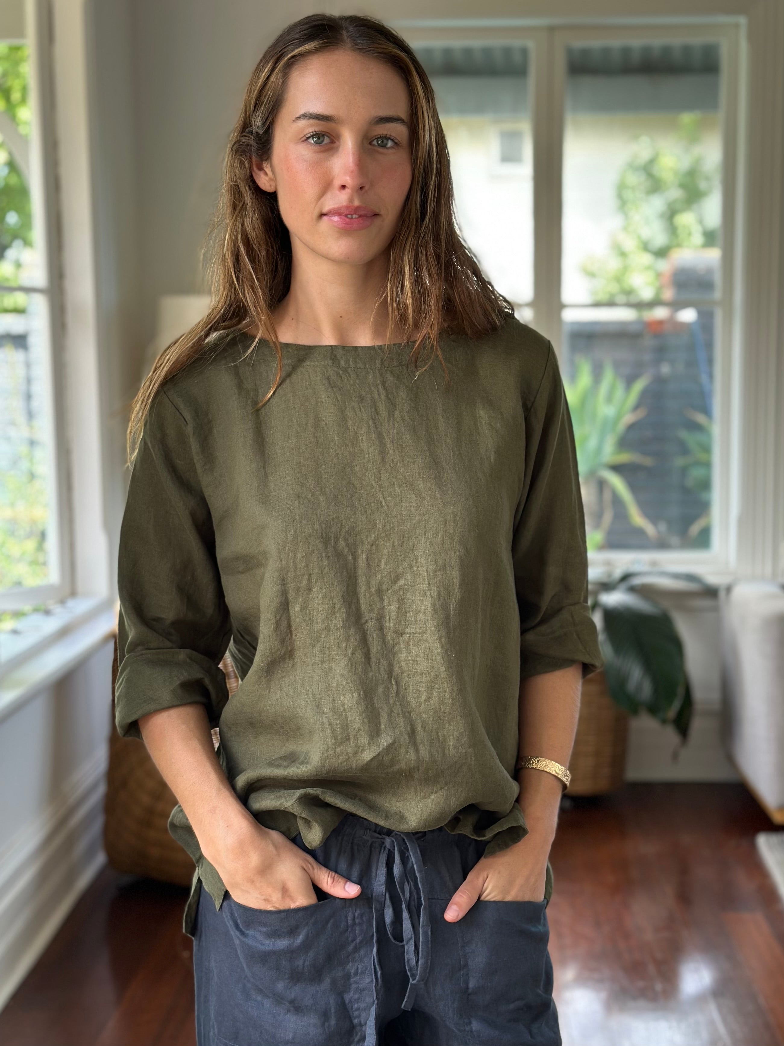 april top - army linen