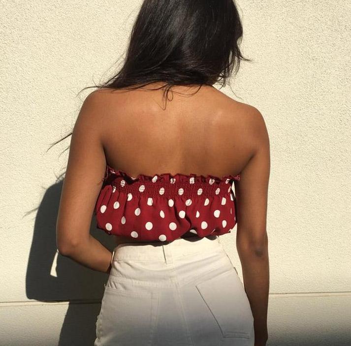 Red Polkadot Ruffled Tube Top