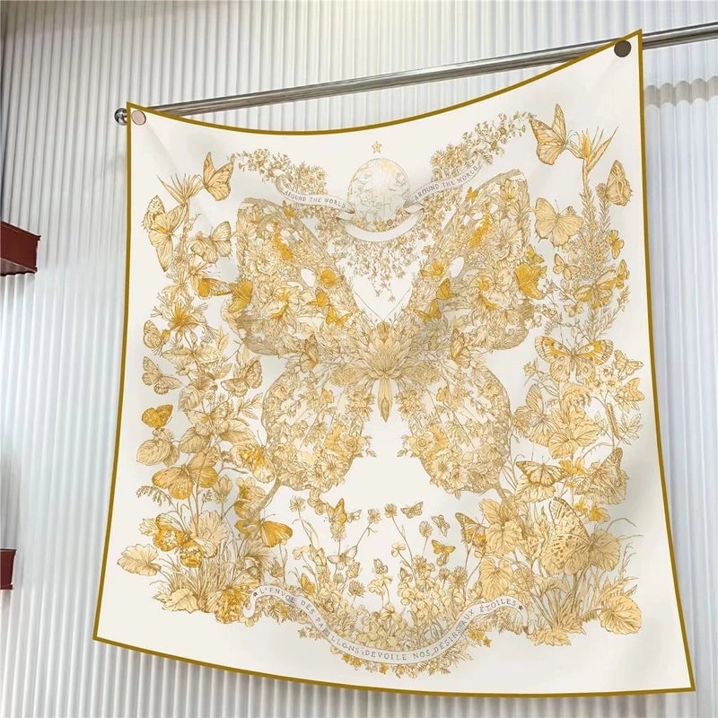 New High Quality Twill Forged Large Square Fashion 90*90cm Printed Silk Scarf Sunscreen Shawl Scarf