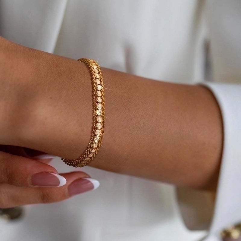 Modern Style Solid Color 201 Stainless Steel Zircon Bracelets In Bulk