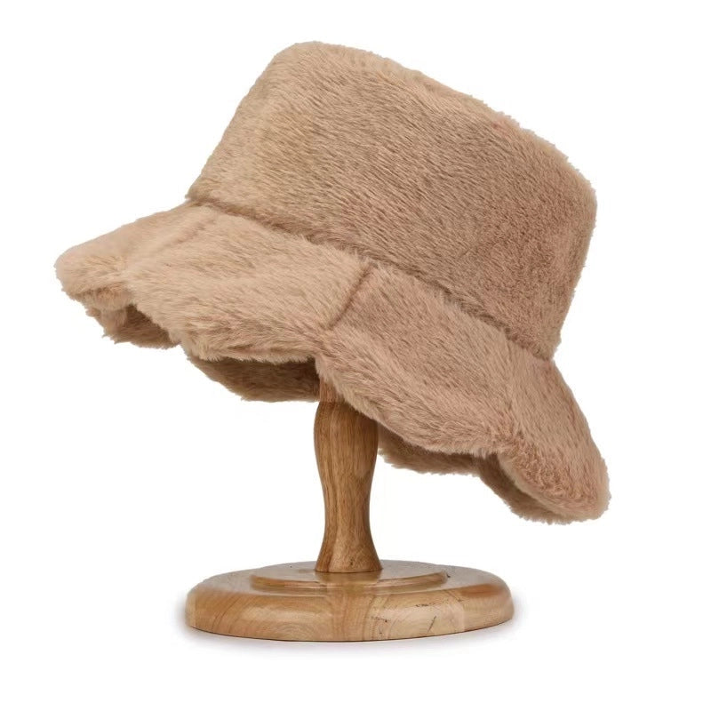 New Autumn And Winter Fleece-lined Imitation Rabbit Fur Fisherman Hat Girl Sweet Cute Warm Cold-proof Hat Lotus