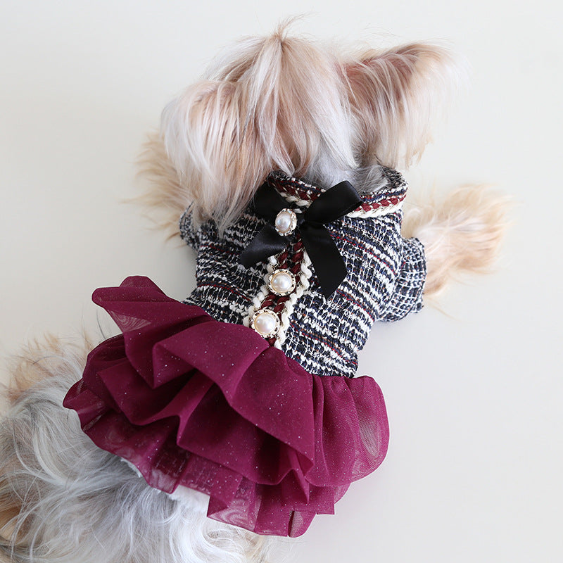 Luxury Designer Fleece Dog Cat Lace Dress