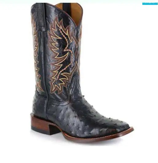 Unisex Mid-Calf Western Cowboy Boots with Embroidery | Leather Fashion