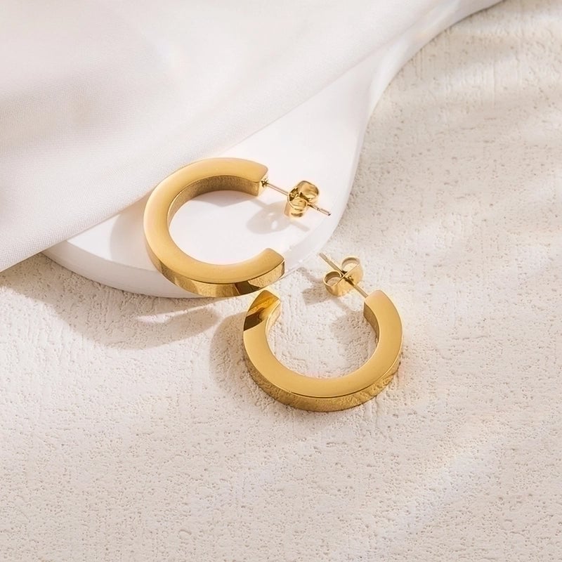 1 Pair Basic Cool Style Solid Color Plating 304 Stainless Steel 18K Gold Plated Stainless Steel Earrings