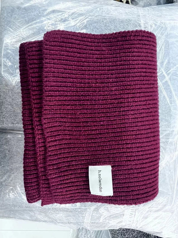 Solid Color Knitted Scarf Women's Autumn And Winter  Student Wool Warm Thickened Scarf Couple Trendy Men Couple