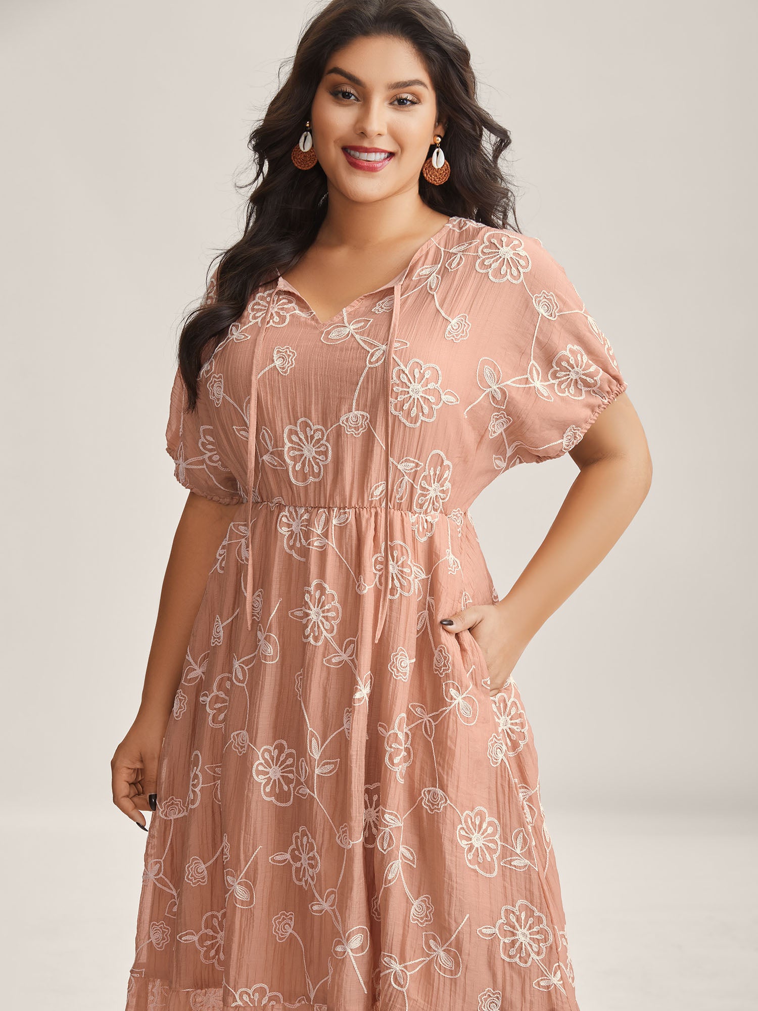 Rayon Textured Embroidered Stretchy Midi Dress