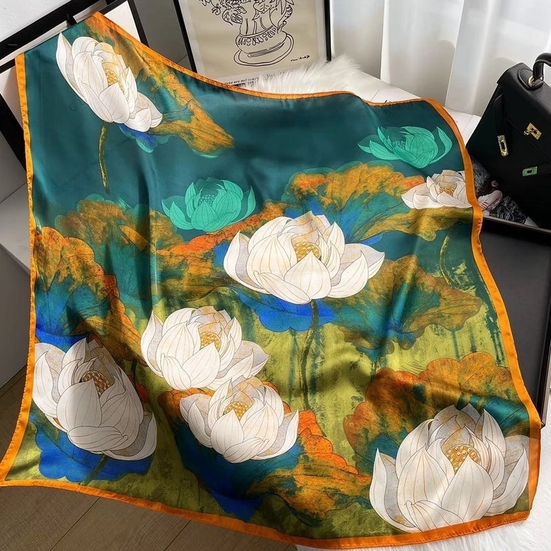2 Pieces Women'S Ig Style Minimalist Color Block Flower Satin Silk Scarf