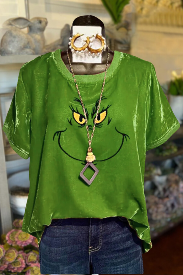 Grinch Print Velvet  Top