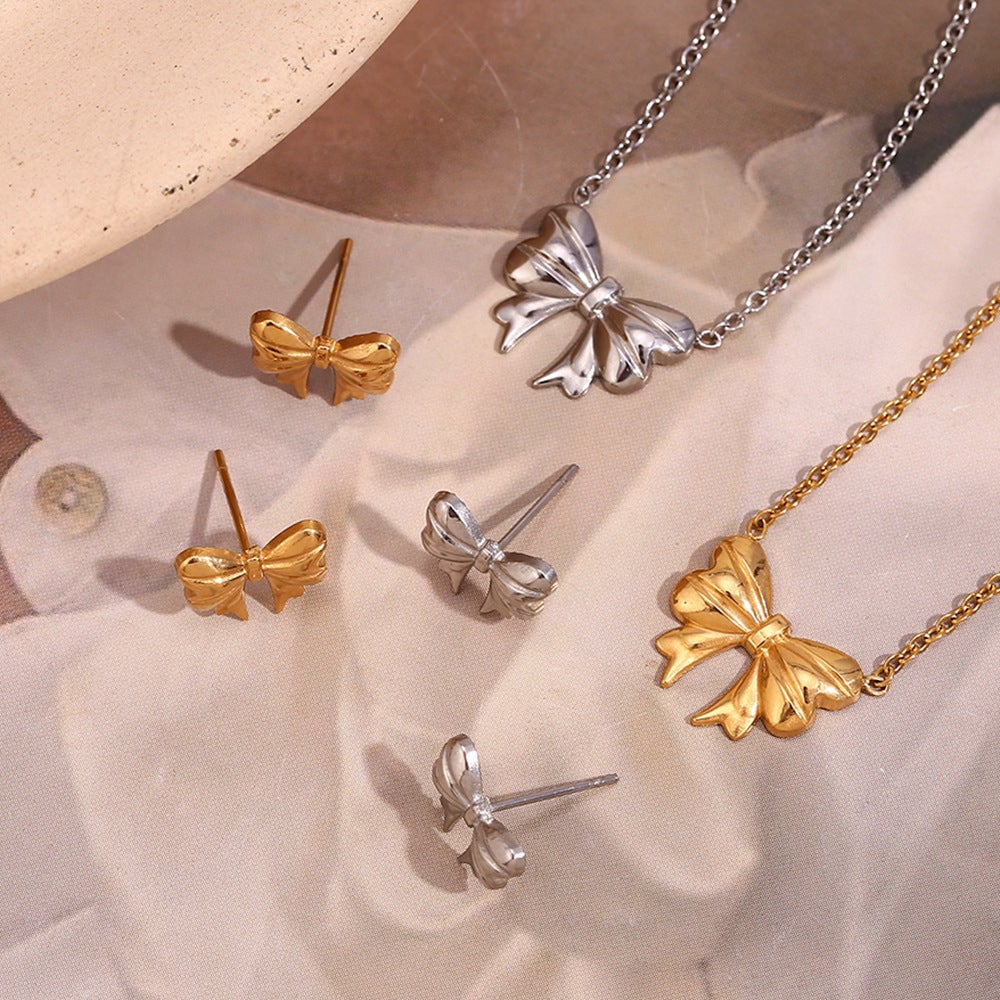 Fashion Bowknot Stainless Steel 18K Gold Plated Stud Earrings